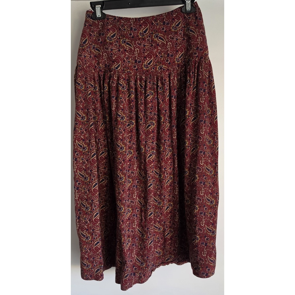 Vintage Nancy Johnson Skirt Size 8 Paisley Red Blue Gold Midi Boho Wrap Peasant